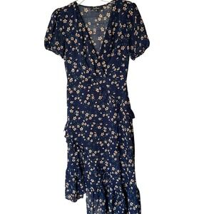 Lulu's Petals and Poetry Navy Blue‎ Floral Print Ruffled Midi Dress, XS